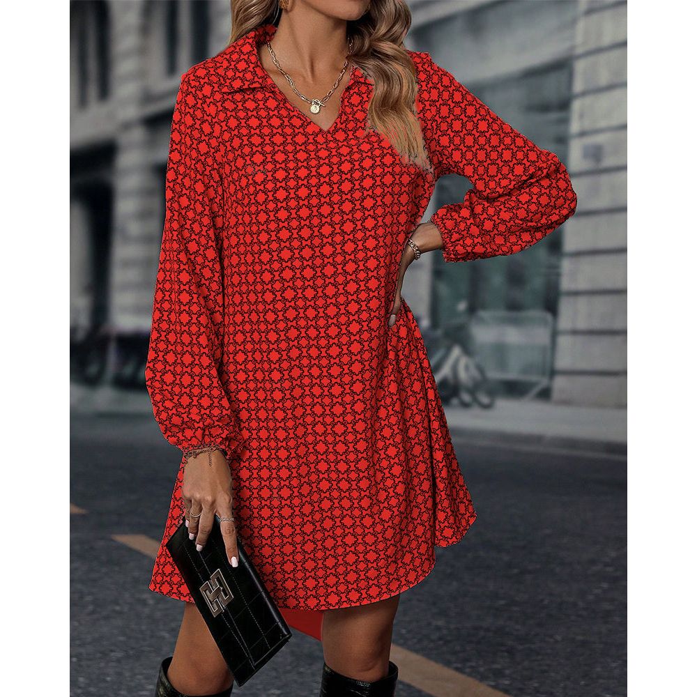 Relaxed Fit V Neck Long Sleeve Dress