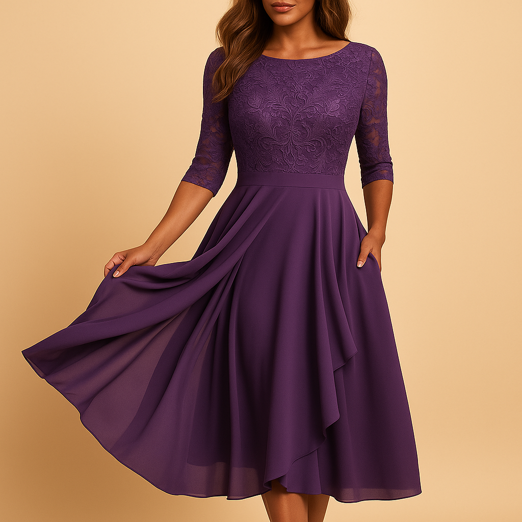 Elegant Midi Dress for Women with Flirty Skirt - Luxivelle