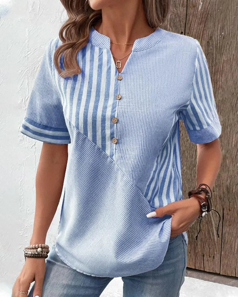 Relaxed Fit Women's Striped V-Neck Top - Luxivelle
