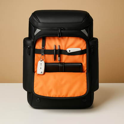 Large capacity hiking backpack for men featuring waterproof compartments, padded breathable straps, dedicated shoe compartment, and 45L spacious interior for outdoor adventures.