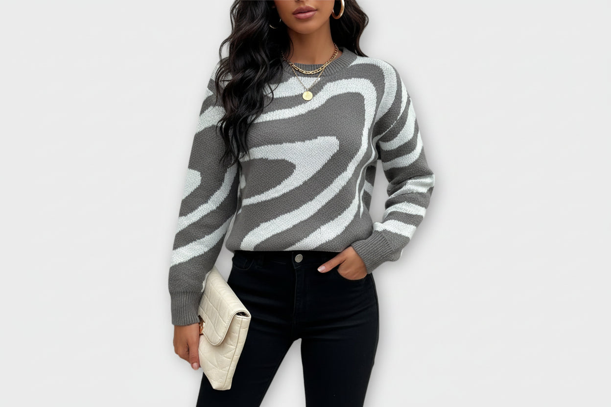 Soft Knit Sweater with Pretty Floral Pattern - Luxivelle