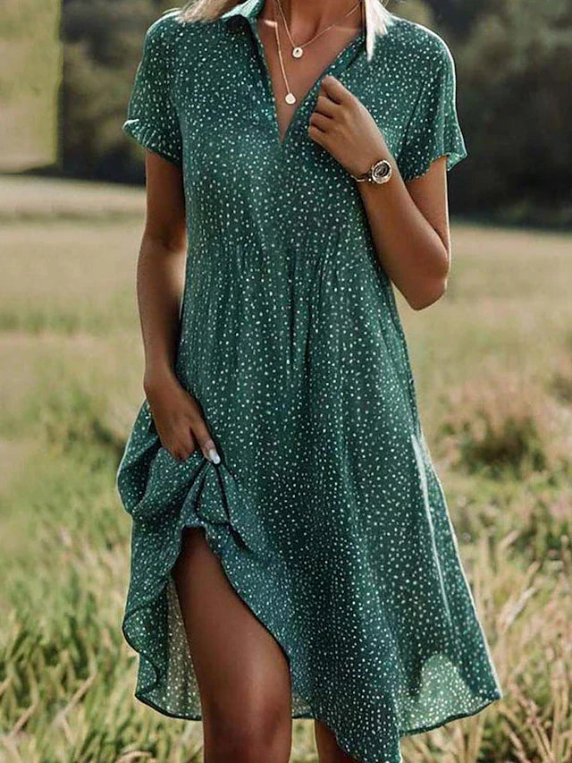 Casual Midi Sundress Short Sleeve Shirt Dress - Luxivelle
