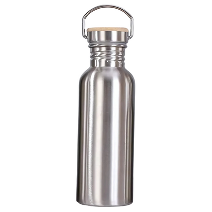 "Leakproof stainless steel water bottle with bamboo lid; sleek, durable design for active lifestyles, vibrant finish, eco-fri