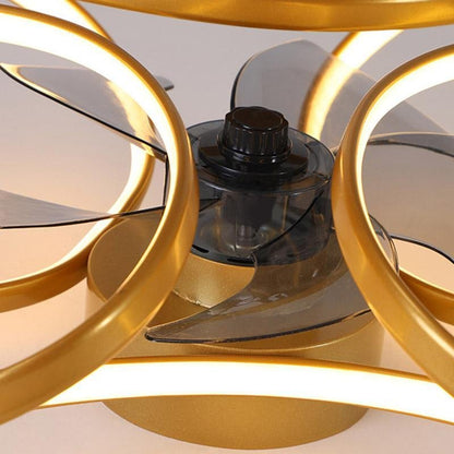 "LED flush mount ceiling fan light with curved blades, modern design enhances living rooms or bedrooms, stylish center fixtur