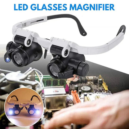 "LED magnifying glasses with adjustable 8x, 15x, 23x lenses and illuminated feature for precision work and detail viewing."