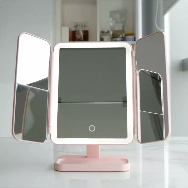 Compact Foldable LED Vanity Mirror with Triple Light