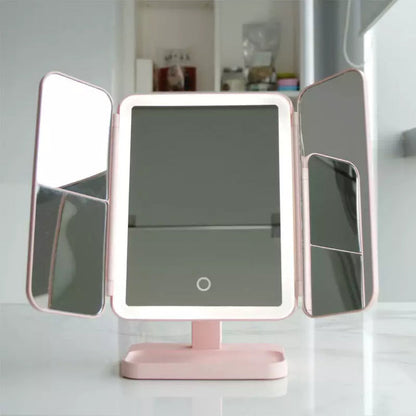 Compact Foldable LED Vanity Mirror with Triple Light