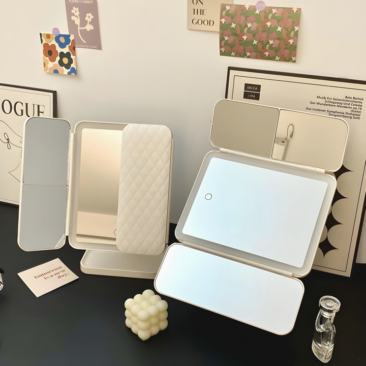 Compact Foldable LED Vanity Mirror with Triple Light