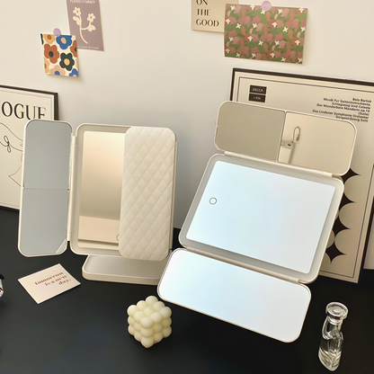 Compact Foldable LED Vanity Mirror with Triple Light