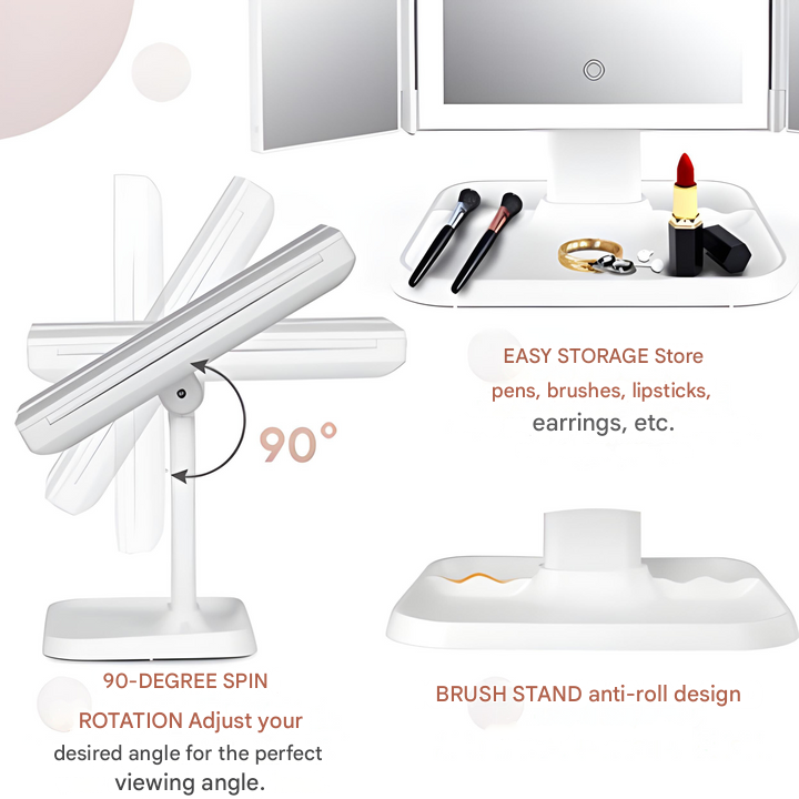 Compact Foldable LED Vanity Mirror with Triple Light