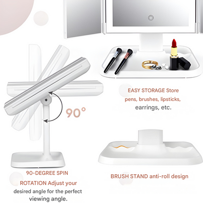 Compact Foldable LED Vanity Mirror with Triple Light