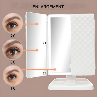 Compact Foldable LED Vanity Mirror with Triple Light