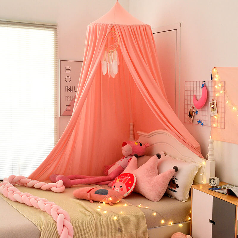 "Light green children's blackout bed canopy; elegant polyester fabric; blocks light; ideal for cribs, creating a cozy vibe."