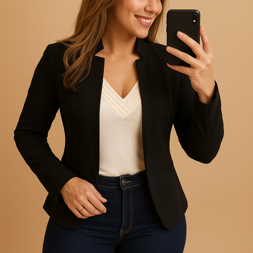 Slim Fit Women's Blazer Jacket with Lapel Collar - Luxivelle