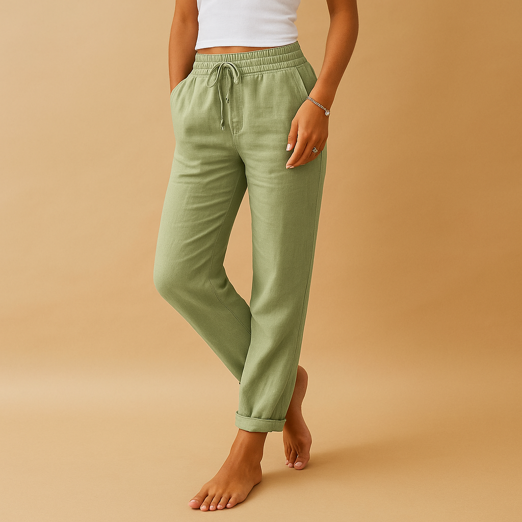 Women’s lightweight elegant pants with elastic waistband and feminine cut, perfect for casual and formal wear.