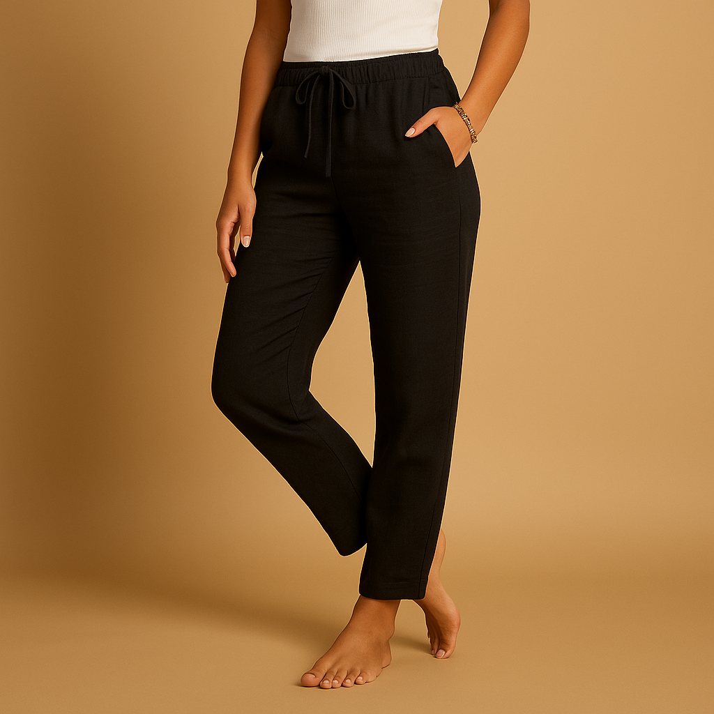 Women’s lightweight elegant pants with elastic waistband and feminine cut, perfect for casual and formal wear.