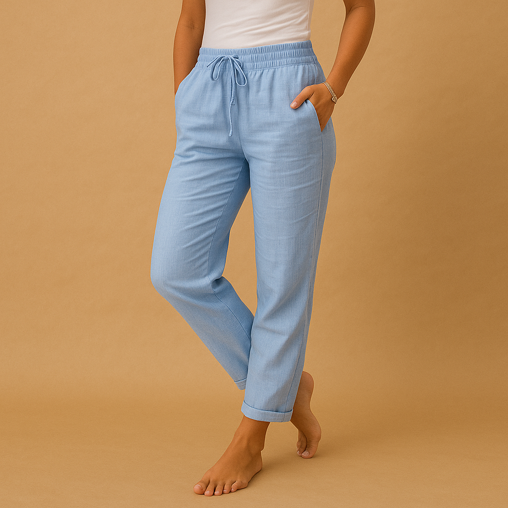 Women’s lightweight elegant pants with elastic waistband and feminine cut, perfect for casual and formal wear.
