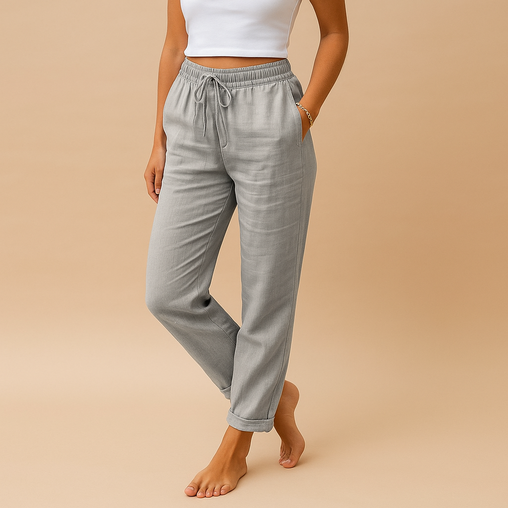 Women’s lightweight elegant pants with elastic waistband and feminine cut, perfect for casual and formal wear.