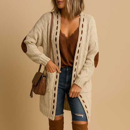 Women’s lightweight hooded cardigan with long sleeves, perfect for summer evenings and transitional seasons, offering breathable comfort and modern style.