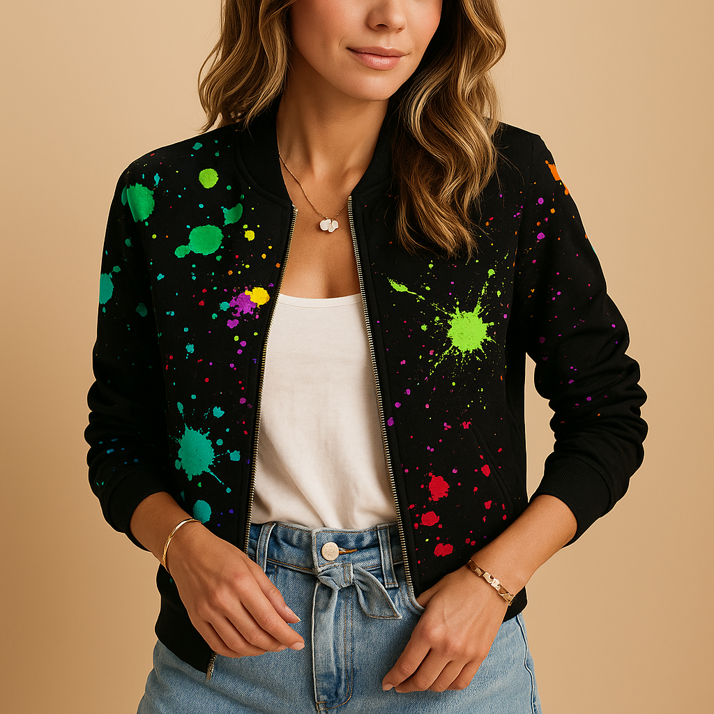 Lightweight summer jacket for women with floral and modern prints in green, white, grey, and black—perfect for spring and casual outfits
