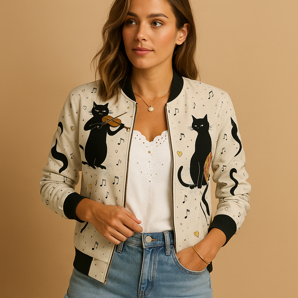 Lightweight summer jacket for women with floral and modern prints in green, white, grey, and black—perfect for spring and casual outfits