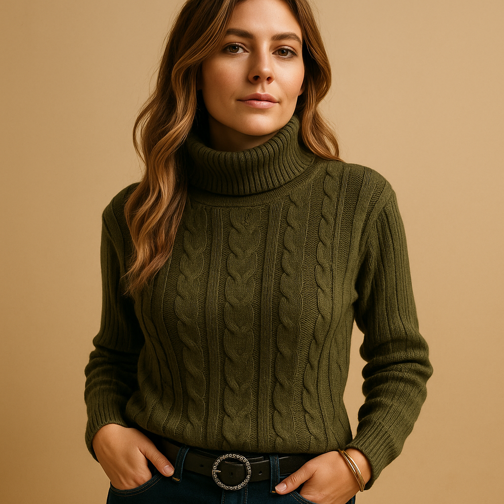 Women’s lightweight turtleneck sweater with a relaxed fit and minimalist design, perfect for casual and elegant seasonal outfits.