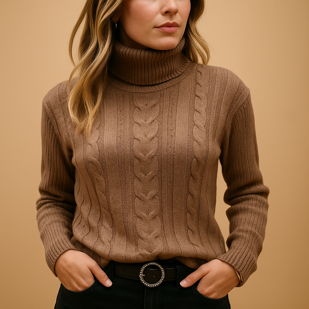 Women’s lightweight turtleneck sweater with a relaxed fit and minimalist design, perfect for casual and elegant seasonal outfits.