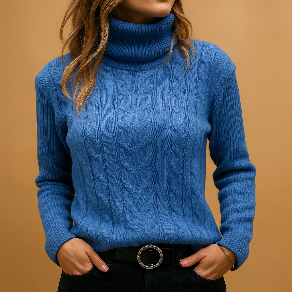 Women’s lightweight turtleneck sweater with a relaxed fit and minimalist design, perfect for casual and elegant seasonal outfits.