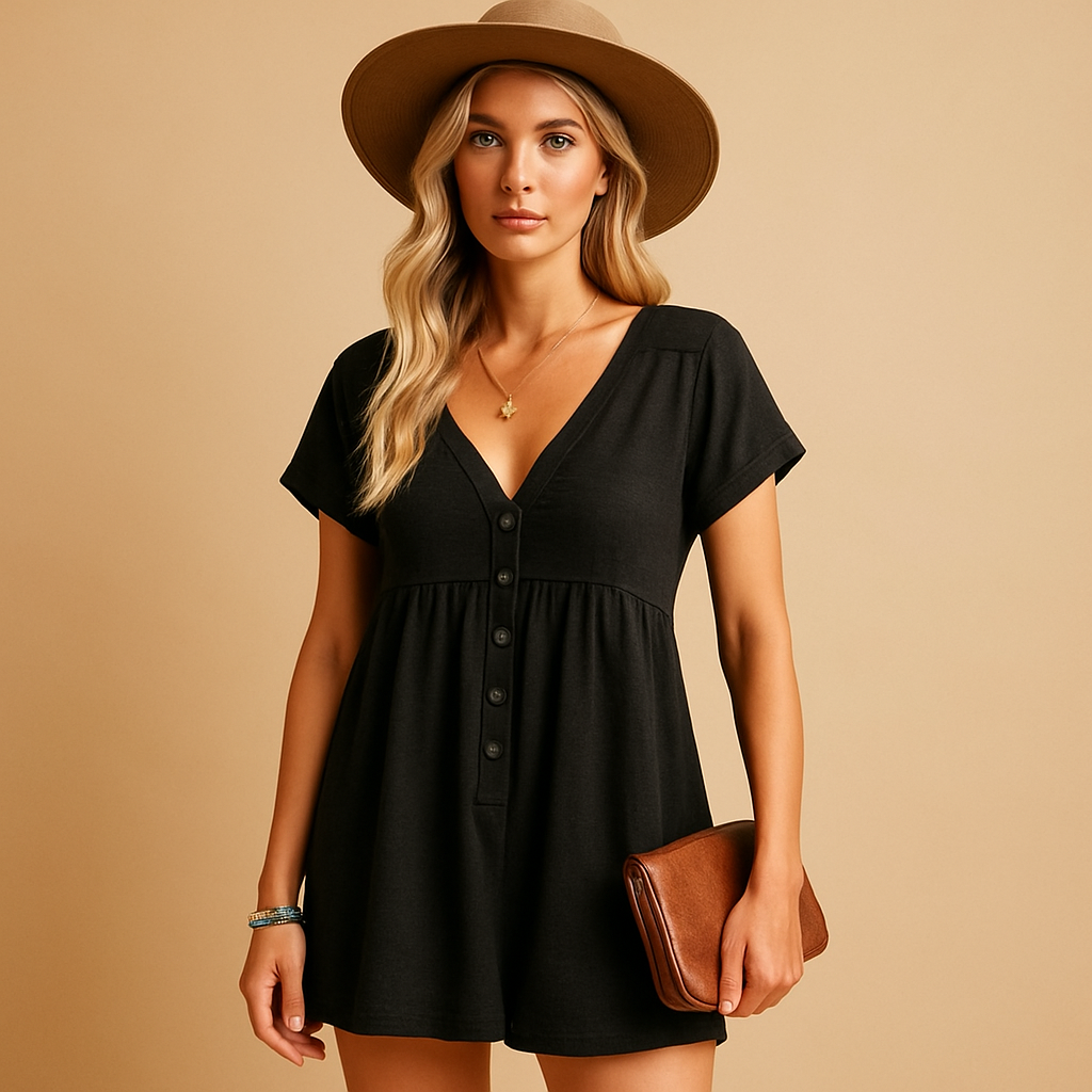 Comfortable V-Neck Womens Summer Romper - Luxivelle