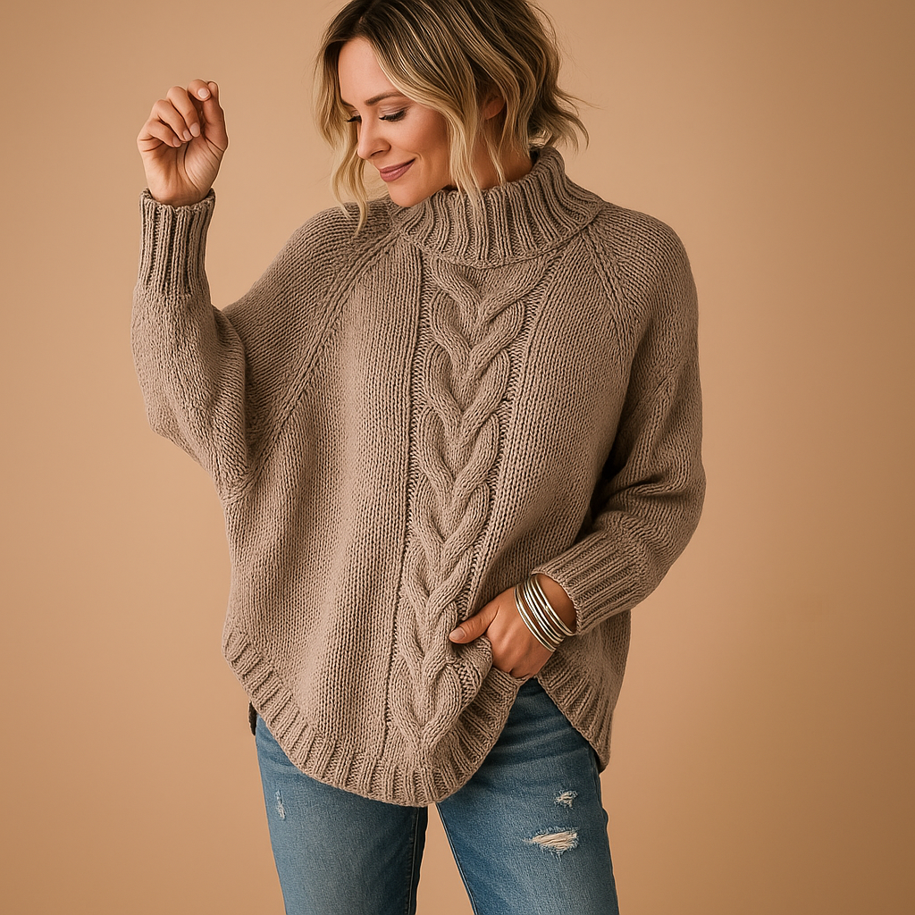 Long chunky knit sweater for women with a relaxed fit and thick weave, perfect for winter warmth and everyday comfort.