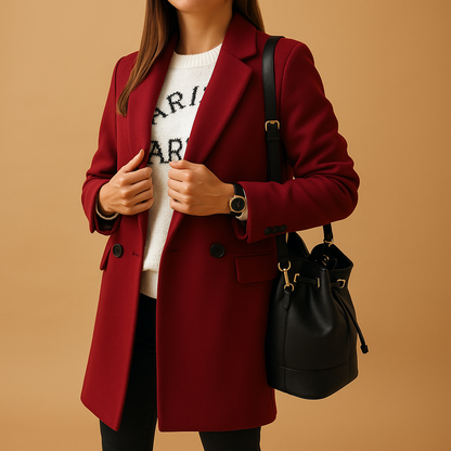Long winter coat for women in elegant design, tailored for warmth and comfort with refined details and extended silhouette