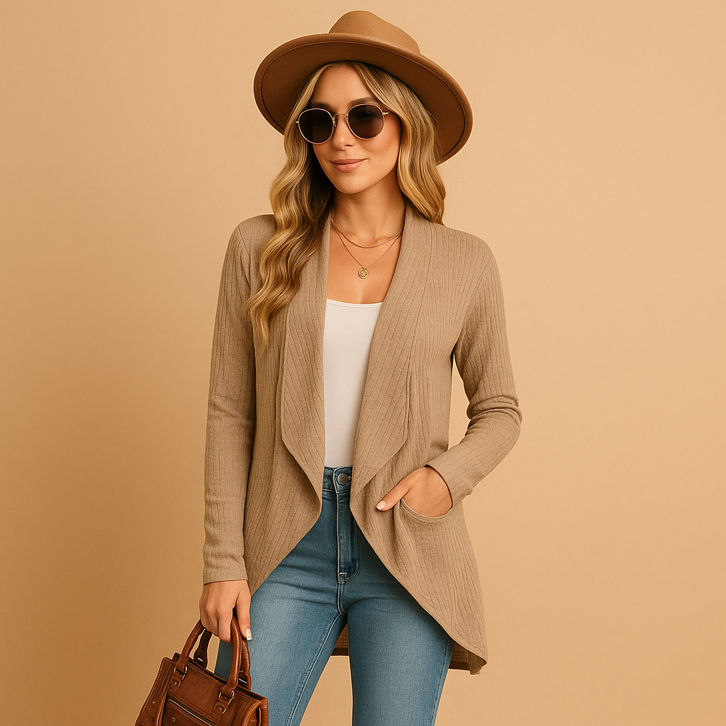 Long knitted cardigan for women in solid colors, perfect for layering in autumn and spring with a chic and cozy look.