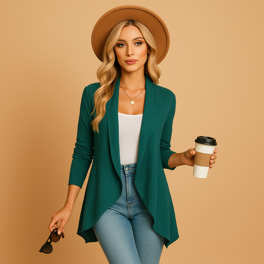 Long knitted cardigan for women in solid colors, perfect for layering in autumn and spring with a chic and cozy look.