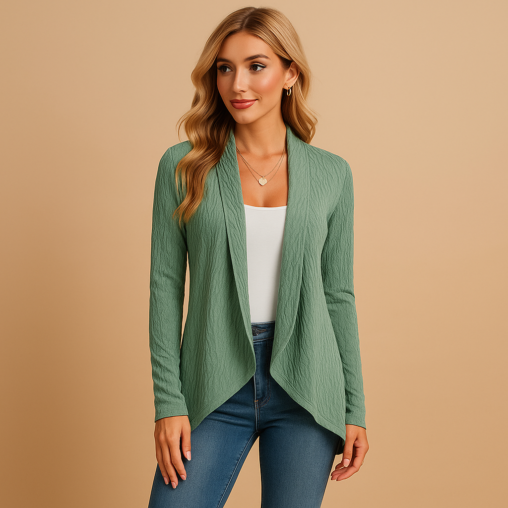 Long knitted cardigan for women in solid colors, perfect for layering in autumn and spring with a chic and cozy look.