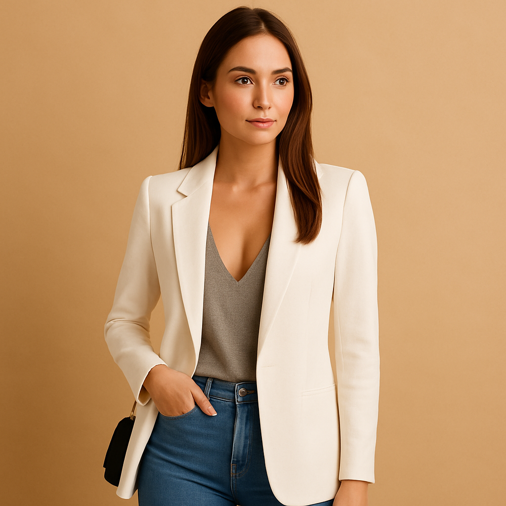 Women’s longline blazer with slim fit in black, blue, grey, khaki, pink, and white—perfect for work, formal wear, or elevated everyday outfits