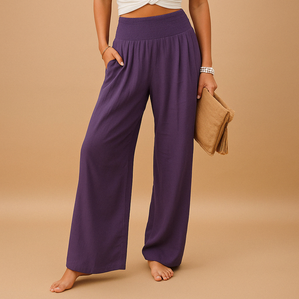Women’s loose summer pants with elastic waistband and flowy legs, ideal for casual warm-weather days.