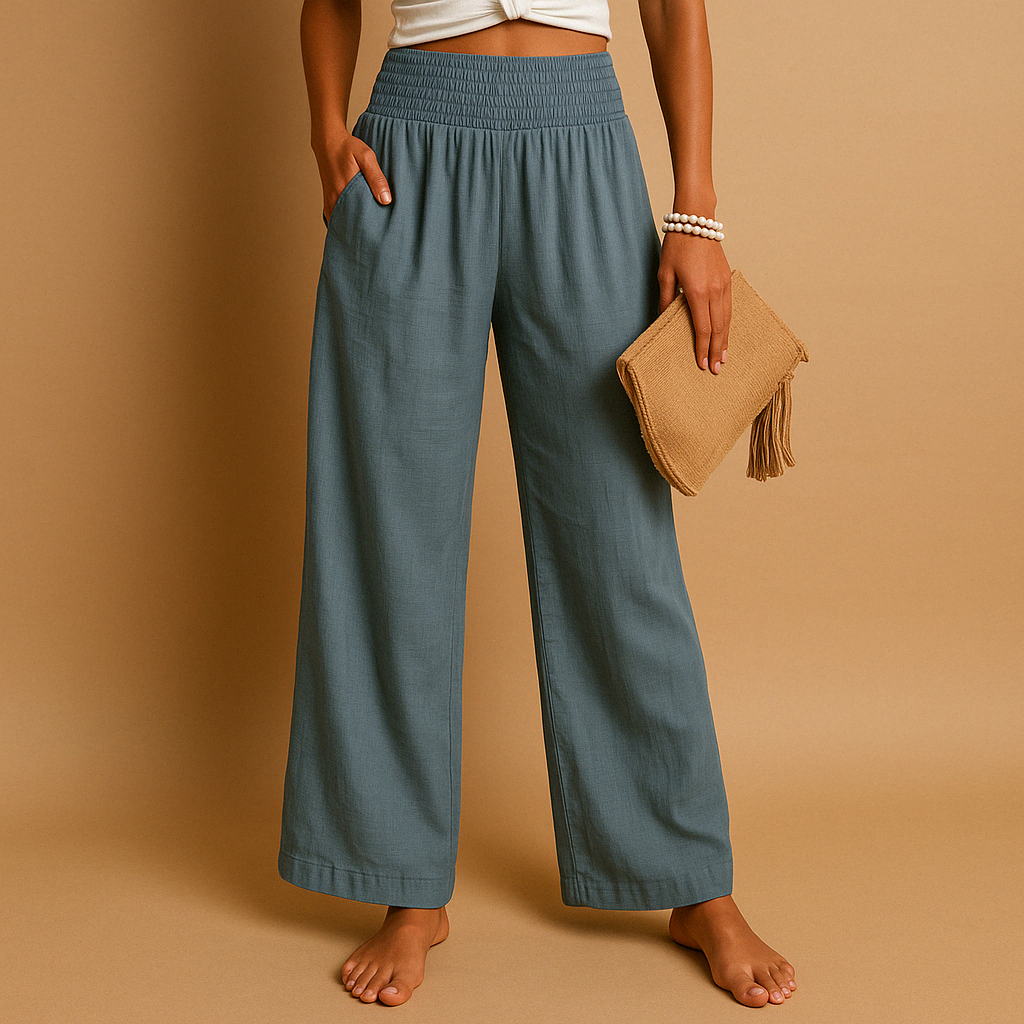 Women’s loose summer pants with elastic waistband and flowy legs, ideal for casual warm-weather days.
