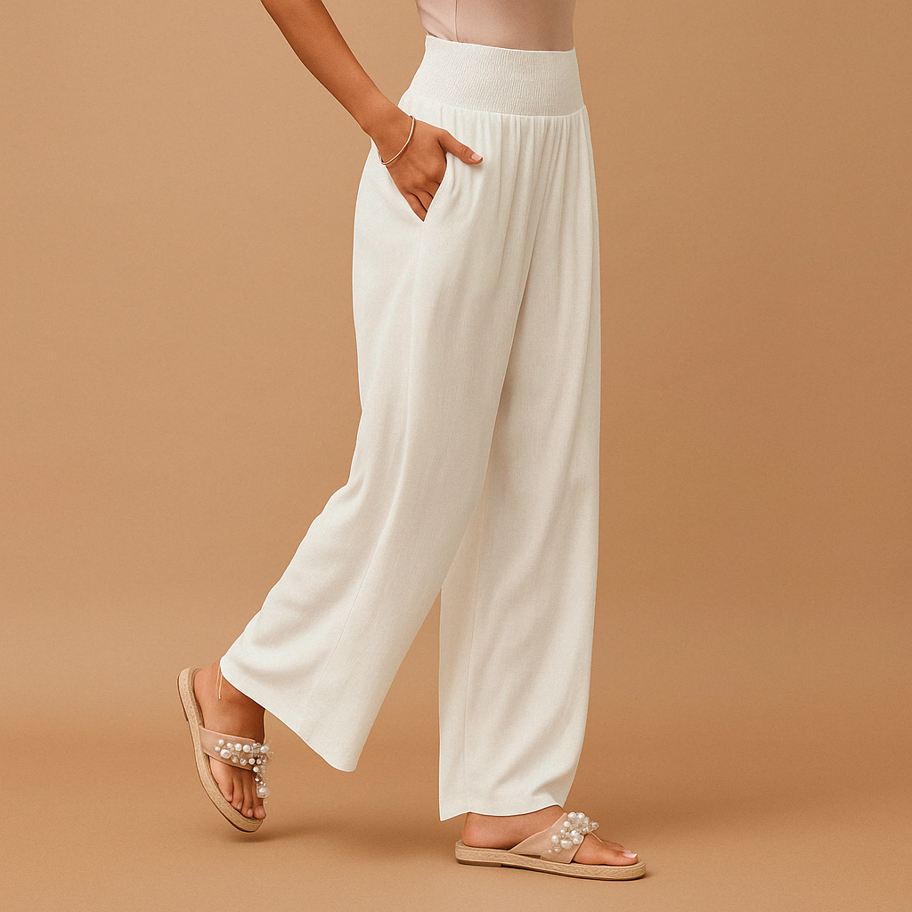 Women’s loose summer pants with elastic waistband and flowy legs, ideal for casual warm-weather days.