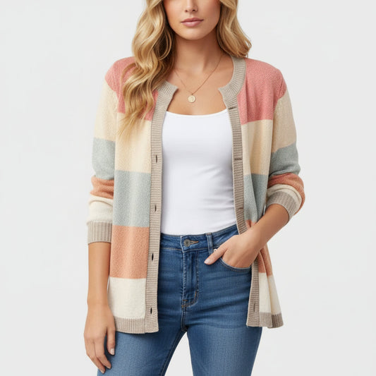 Colorful Knit Stripe Cardigan Sweater - Luxivelle