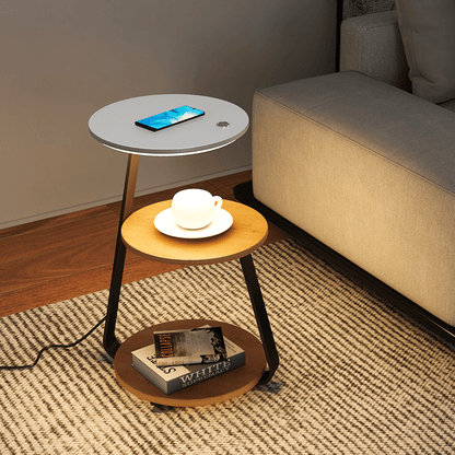 Luxurious double-layered side table with storage; elegant design with durable steel, available in wood or stone finishes.