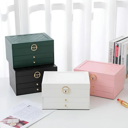 "Luxury PU leather multi-layer jewellery box for women, elegant organizer for rings, earrings, necklaces, and bracelets."