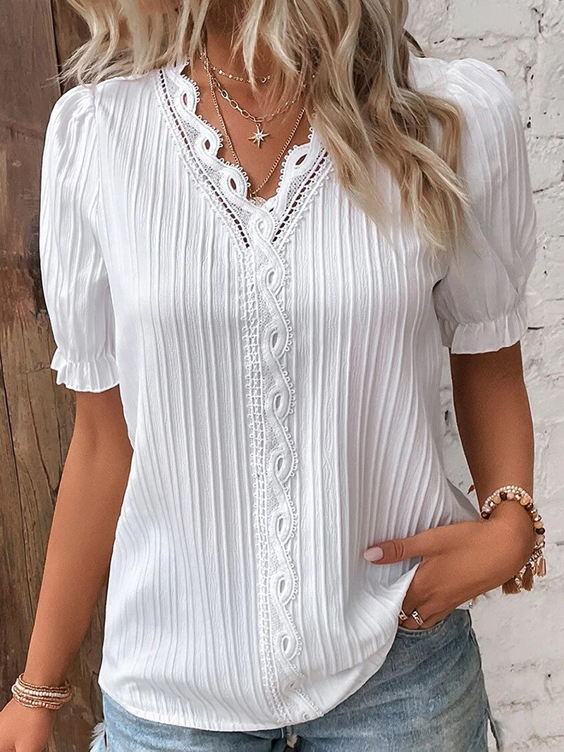 Lightweight Women's Cotton V-Neck Short Sleeve Blouse Top - Luxivelle