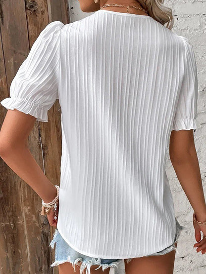 Lightweight Women's Cotton V-Neck Short Sleeve Blouse Top