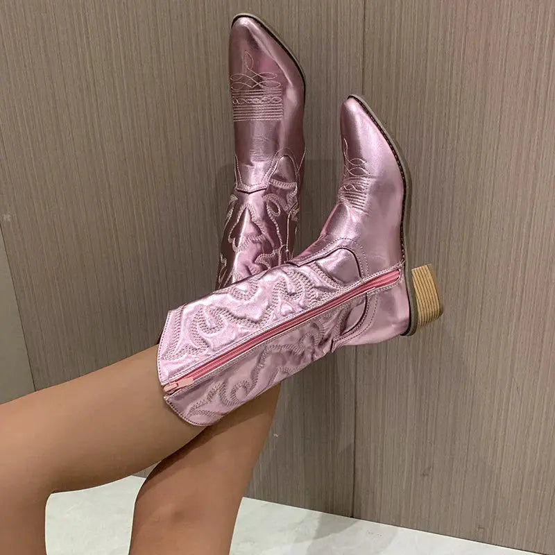 Fashionable Embroidered Ankle Cowboy Boots