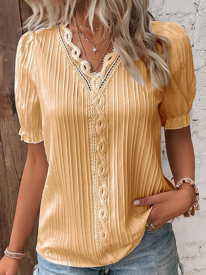 Lightweight Women's Cotton V-Neck Short Sleeve Blouse Top