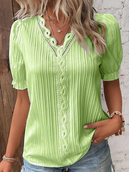Lightweight Women's Cotton V-Neck Short Sleeve Blouse Top
