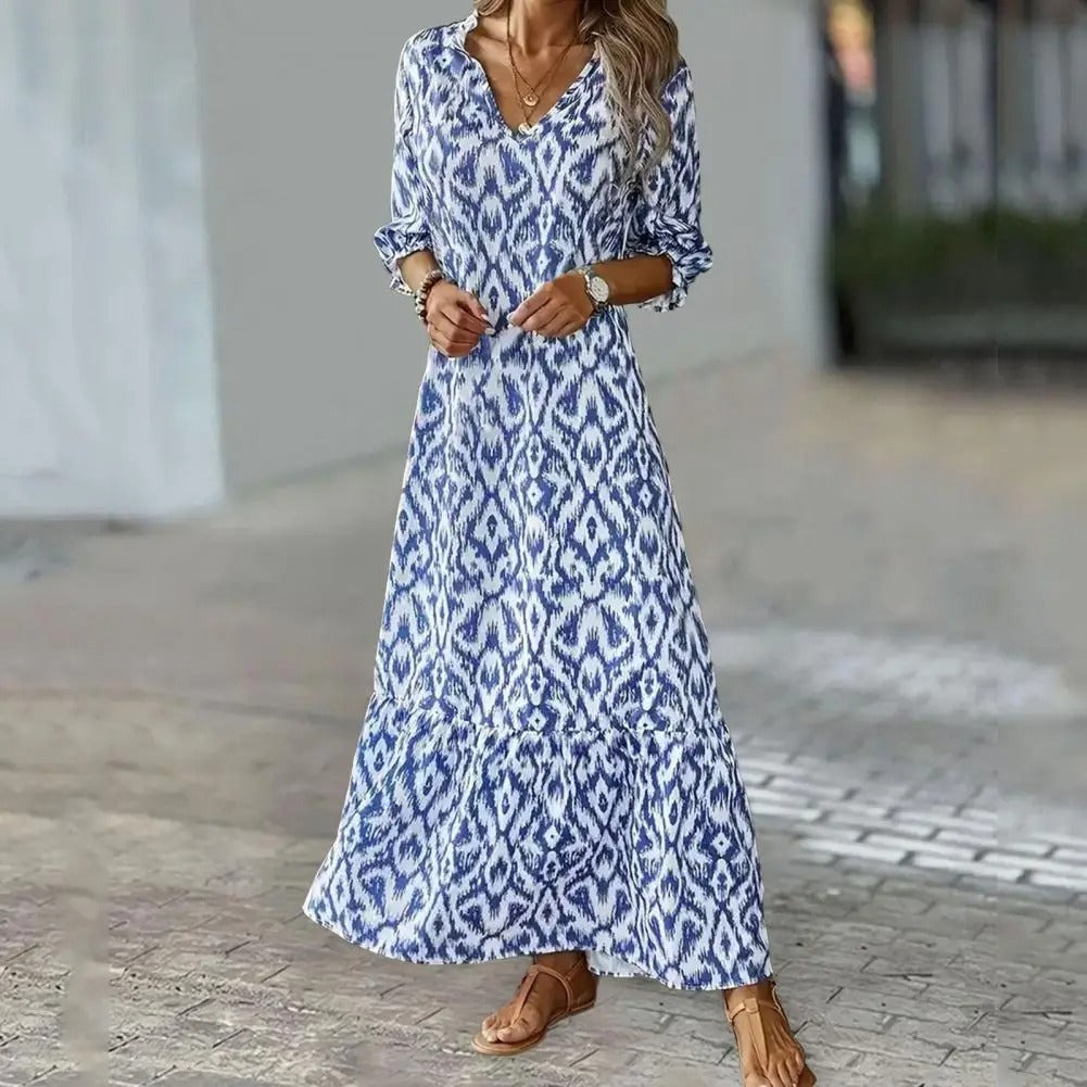 Ladies' Deep V Neck Long Dress - Luxivelle