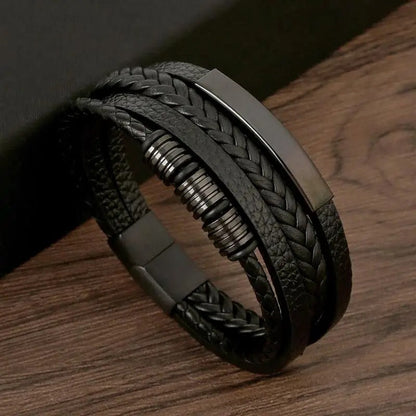 Simple Brown Leather Men's Wristband