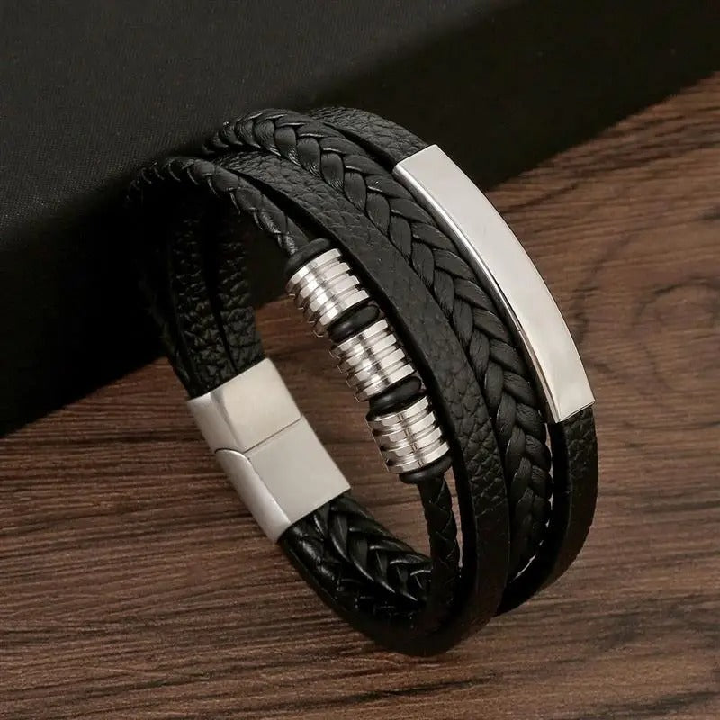Simple Brown Leather Men's Wristband