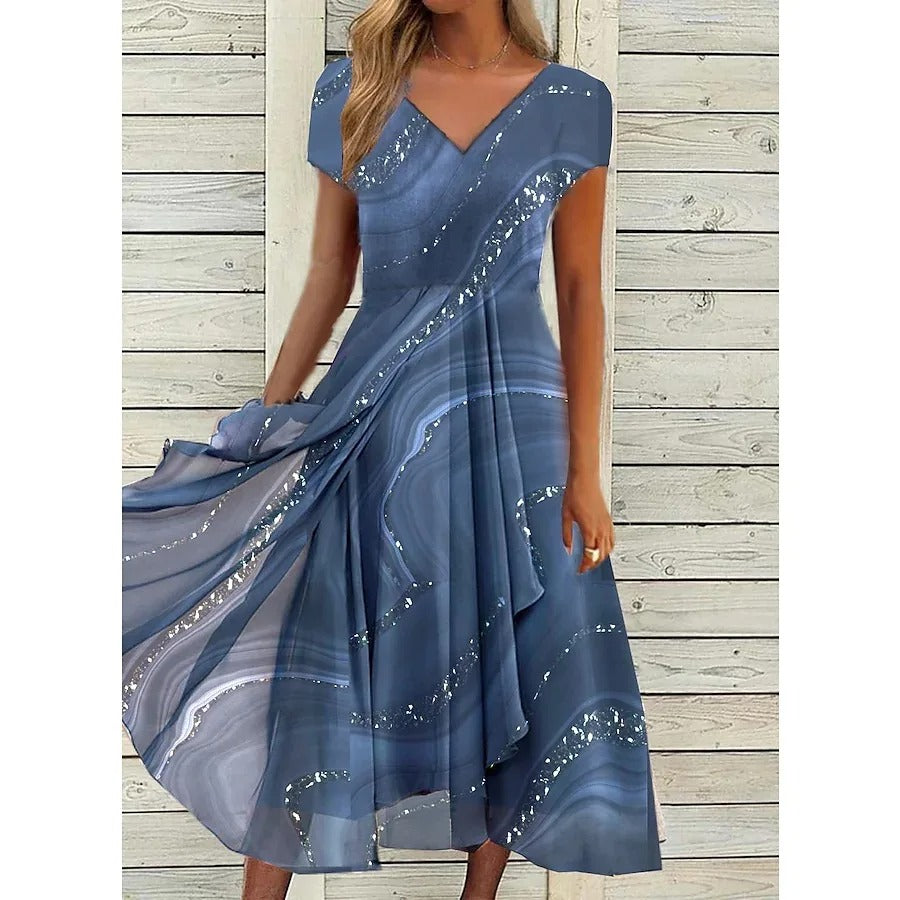 Isha | Chic V-neck Knee Length Dress - Luxivelle